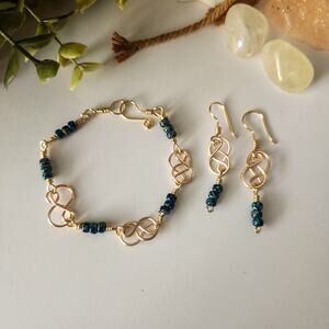 Eternity Love Jewelry Set / Gold Wirework and Blue Miyuki Picasso Beads